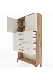 Arges Dolap 2 Raflı 4 Çekmeceli 2 Kapaklı 88x30x163 Çam-Aytaşı