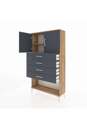 Arges Dolap 2 Raflı 4 Çekmeceli 2 Kapaklı 88x30x163 Çam-Antrasit
