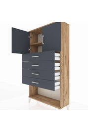 Arges Dolap 2 Raflı 4 Çekmeceli 2 Kapaklı 88x30x163 Çam-Antrasit