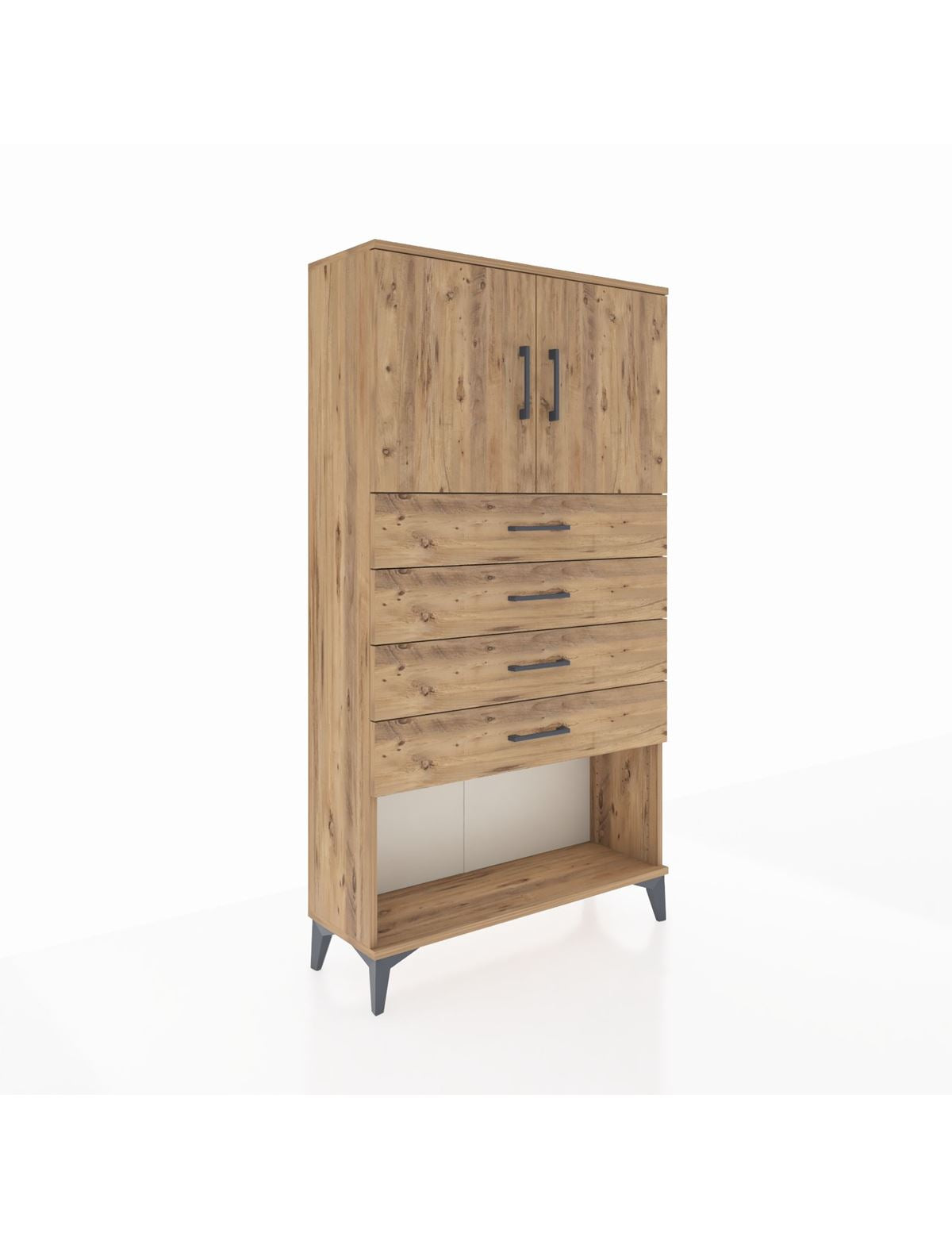 Arges Dolap 2 Raflı 4 Çekmeceli 2 Kapaklı 88x30x163 Çam-Çam