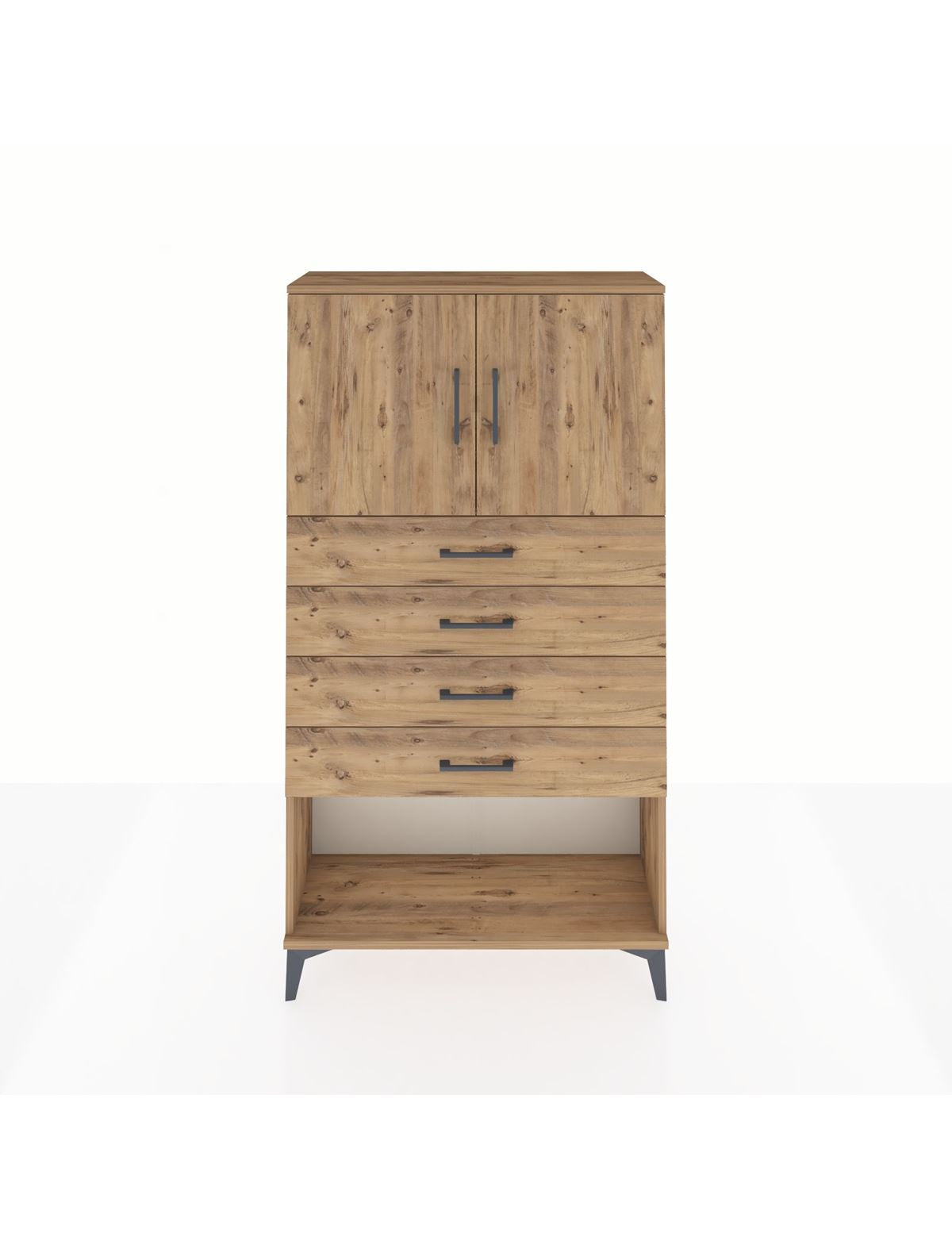 Arges Dolap 2 Raflı 4 Çekmeceli 2 Kapaklı 88x30x163 Çam-Çam