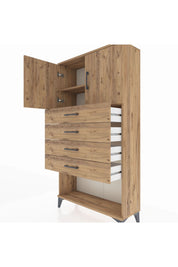 Arges Dolap 2 Raflı 4 Çekmeceli 2 Kapaklı 88x30x163 Çam-Çam