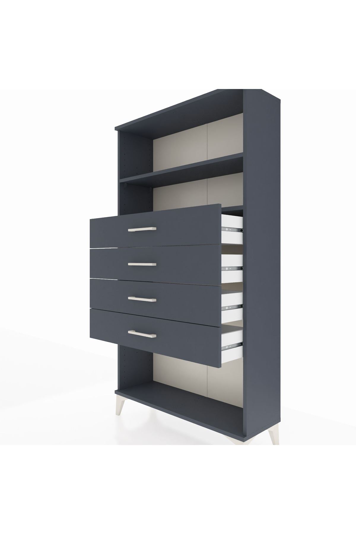 Arges Dolap 2 Raflı 4 Çekmeceli 88x30x163 Antrasit-Antrasit