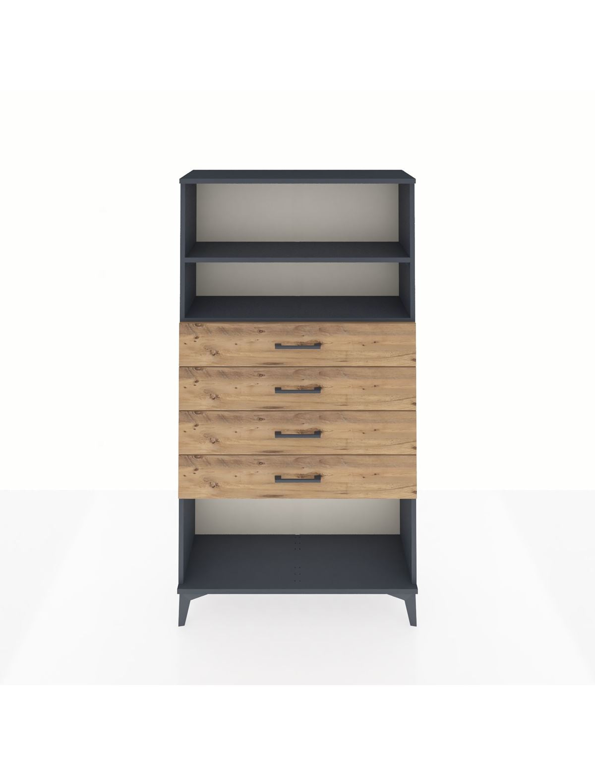 Arges Dolap 2 Raflı 4 Çekmeceli 88x30x163 Antrasit-Çam