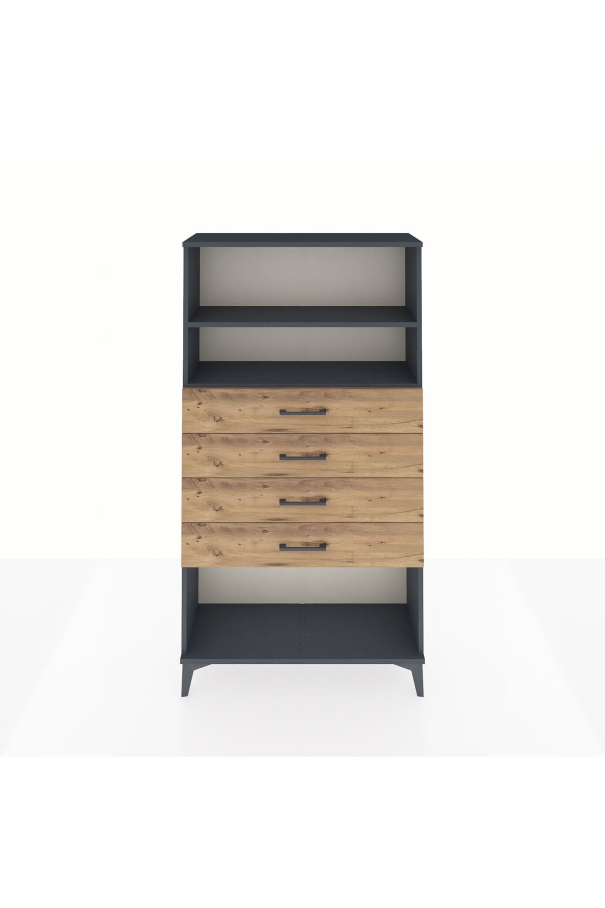 Arges Dolap 2 Raflı 4 Çekmeceli 88x30x163 Antrasit-Çam