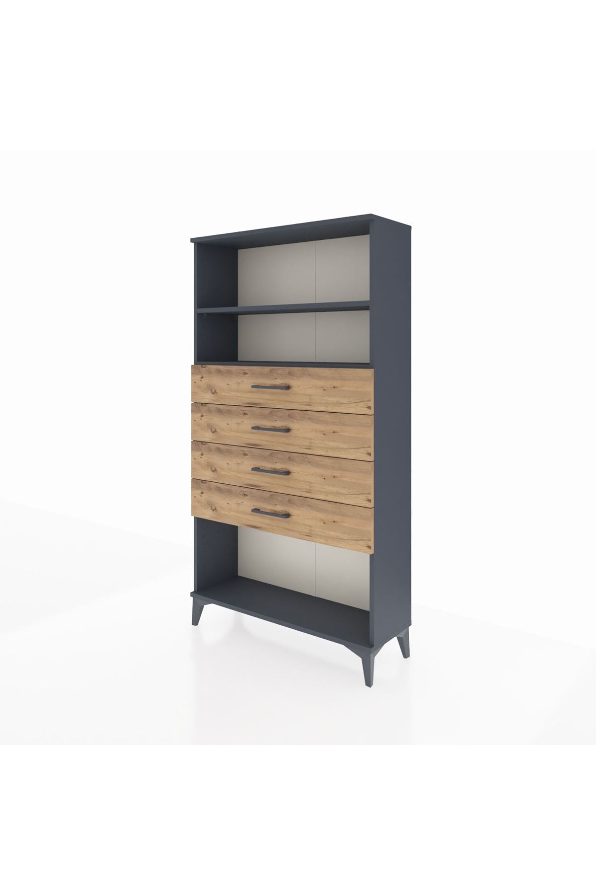 Arges Dolap 2 Raflı 4 Çekmeceli 88x30x163 Antrasit-Çam