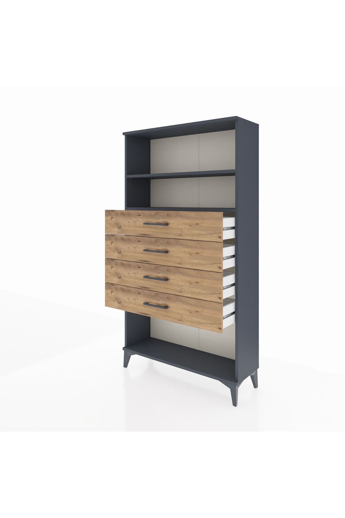 Arges Dolap 2 Raflı 4 Çekmeceli 88x30x163 Antrasit-Çam