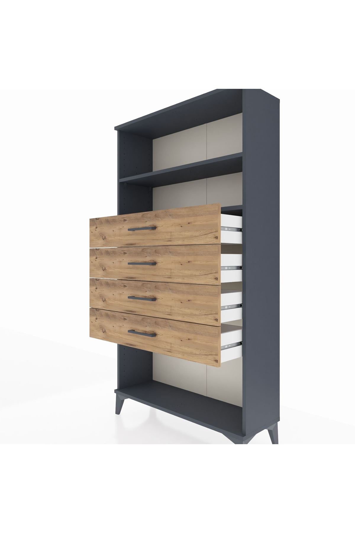 Arges Dolap 2 Raflı 4 Çekmeceli 88x30x163 Antrasit-Çam