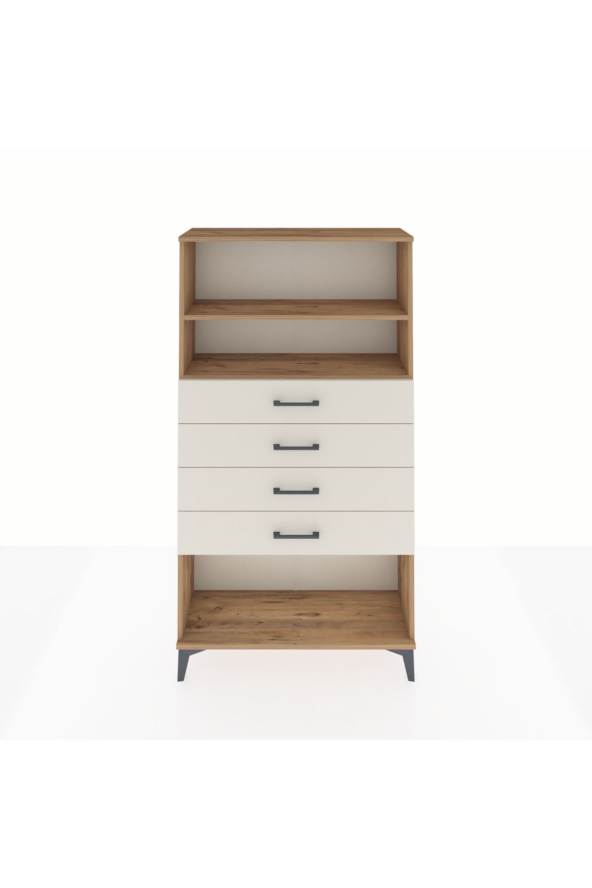 Arges Dolap 2 Raflı 4 Çekmeceli 88x30x163 Çam-Aytaşı