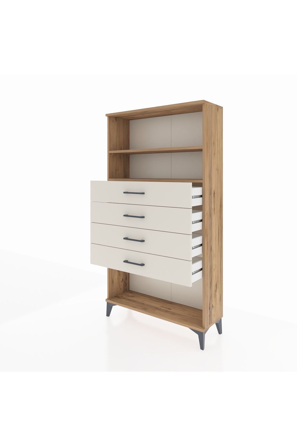 Arges Dolap 2 Raflı 4 Çekmeceli 88x30x163 Çam-Aytaşı