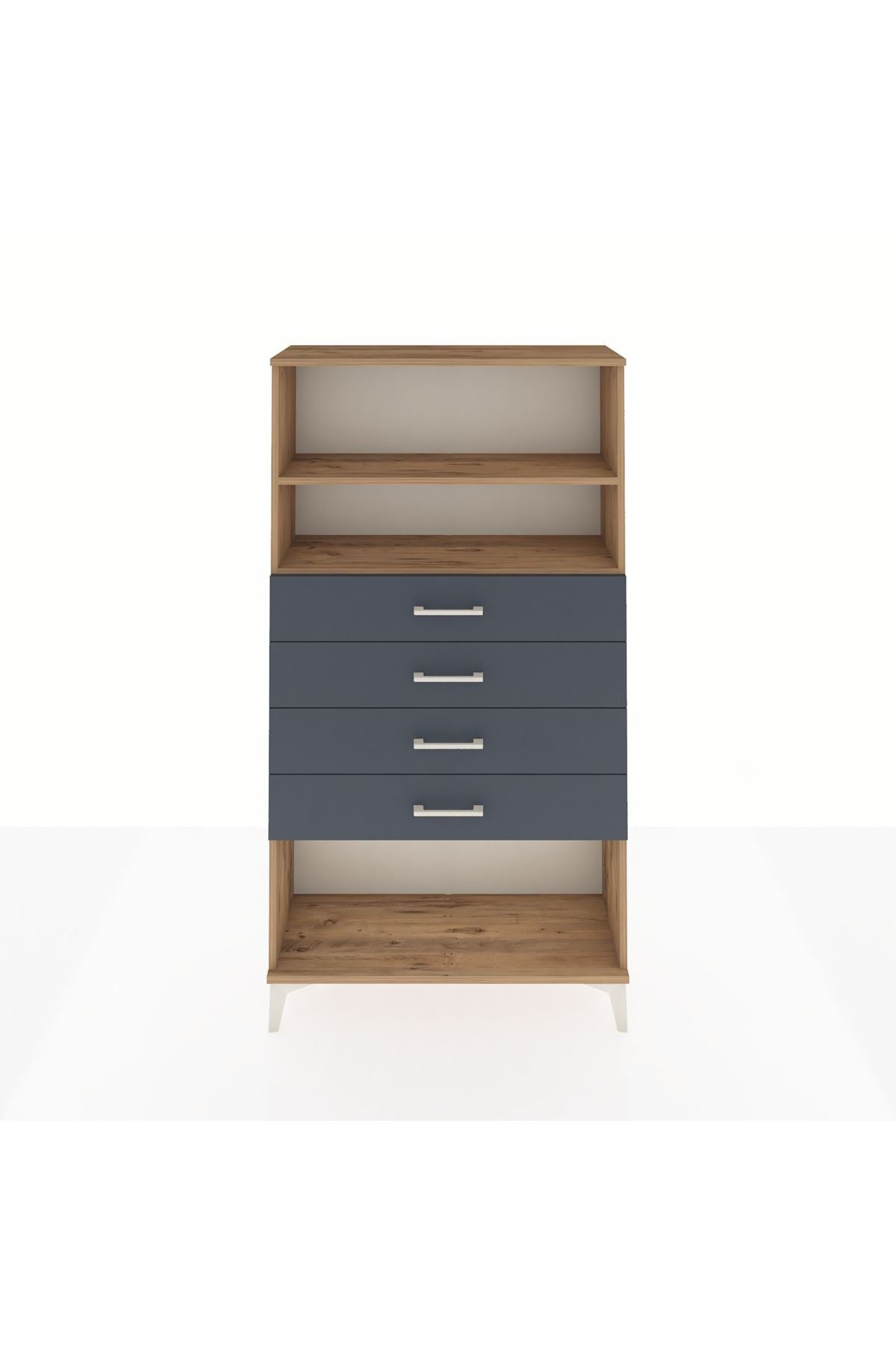 Arges Dolap 2 Raflı 4 Çekmeceli 88x30x163 Çam-Antrasit