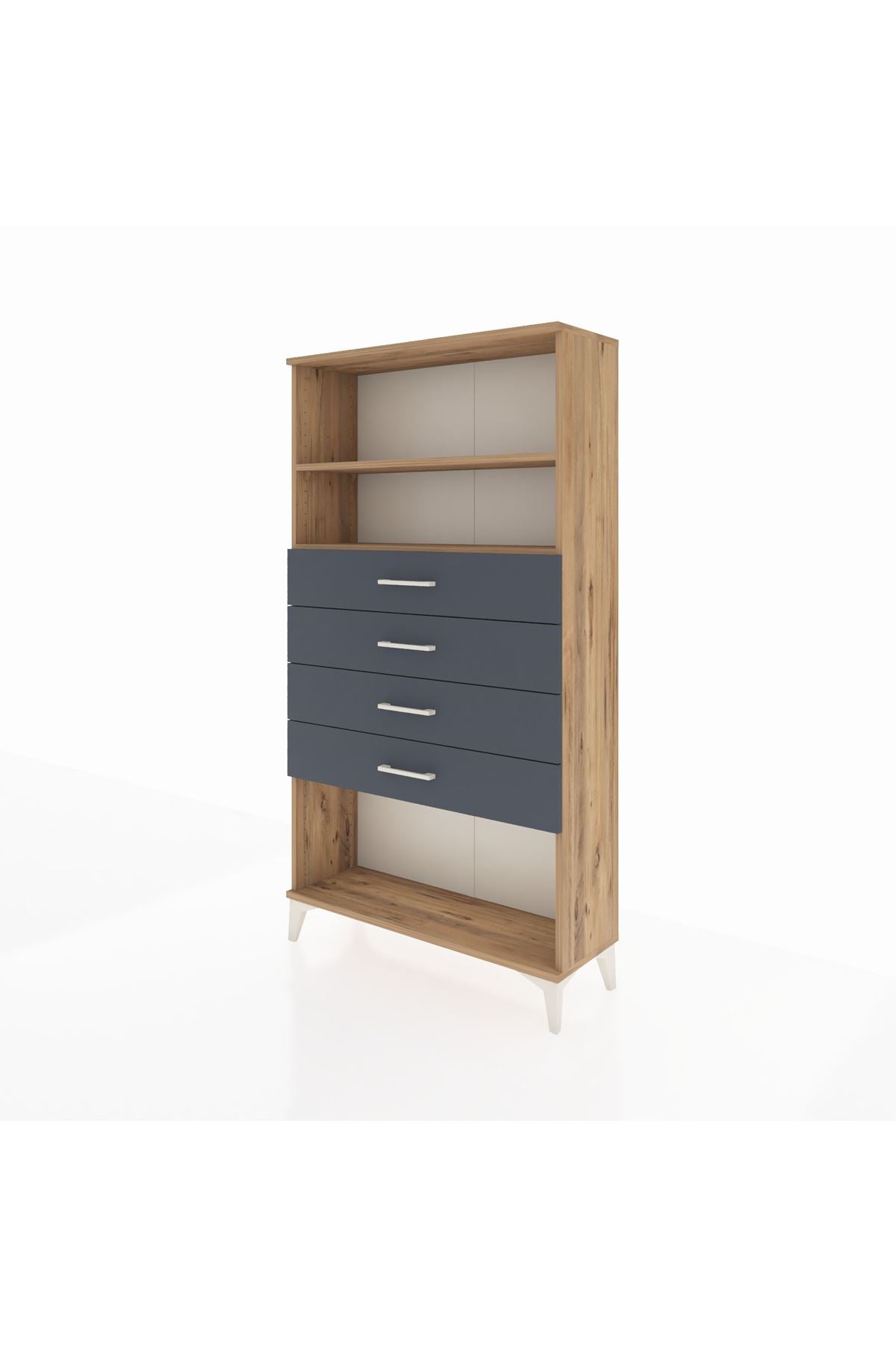 Arges Dolap 2 Raflı 4 Çekmeceli 88x30x163 Çam-Antrasit