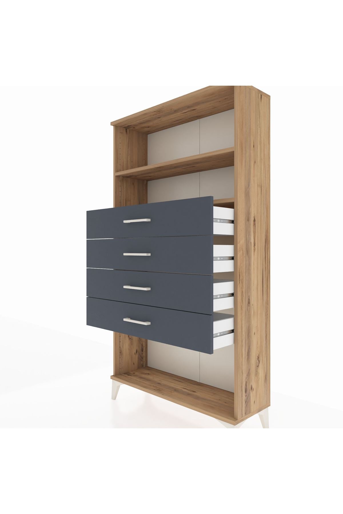 Arges Dolap 2 Raflı 4 Çekmeceli 88x30x163 Çam-Antrasit