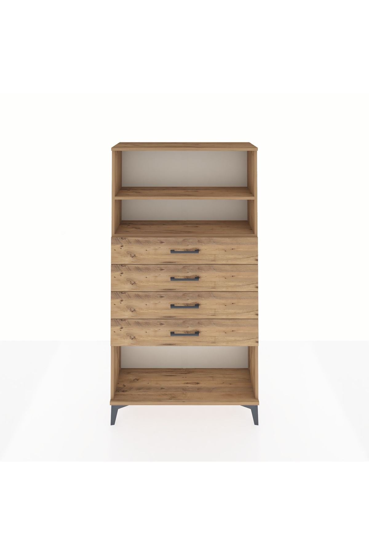 Arges Dolap 2 Raflı 4 Çekmeceli 88x30x163 Çam-Çam