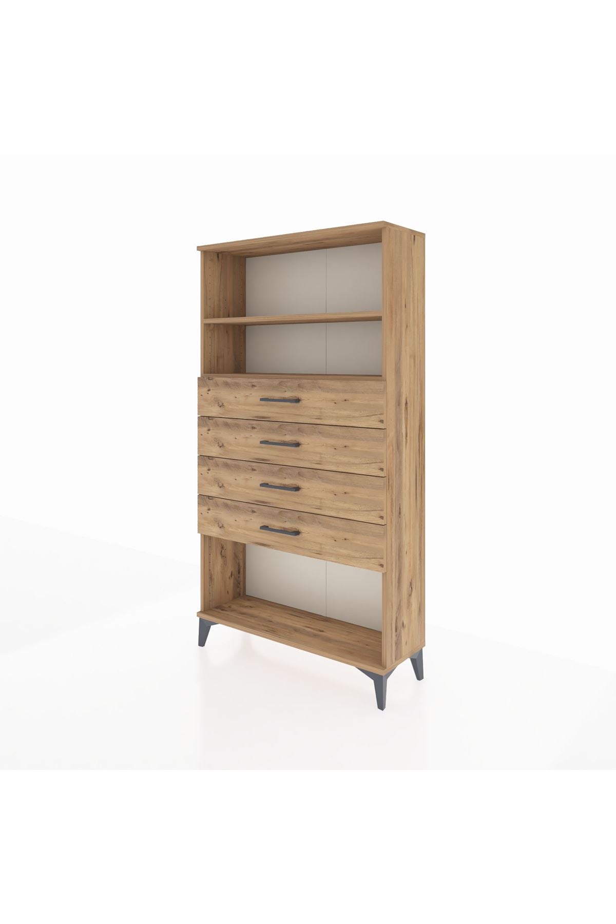 Arges Dolap 2 Raflı 4 Çekmeceli 88x30x163 Çam-Çam