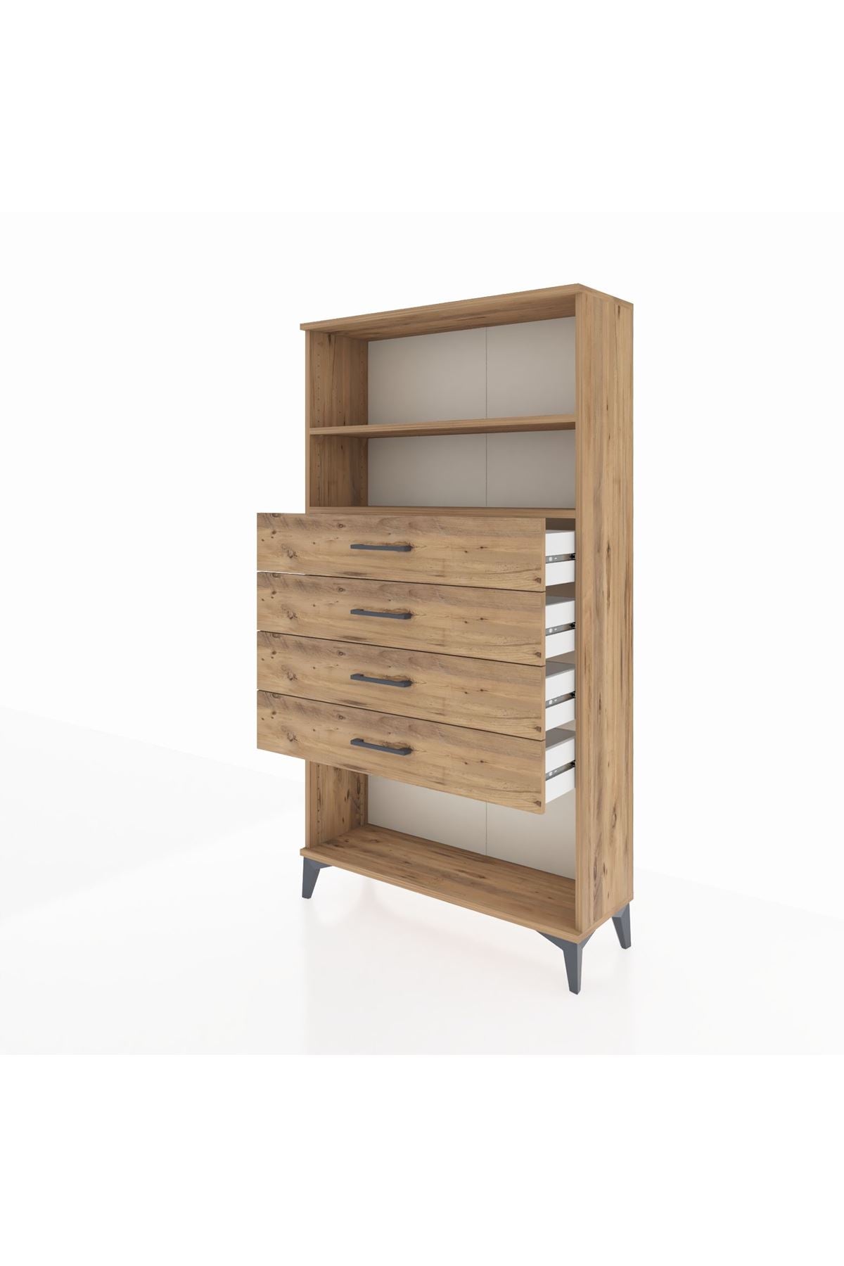 Arges Dolap 2 Raflı 4 Çekmeceli 88x30x163 Çam-Çam