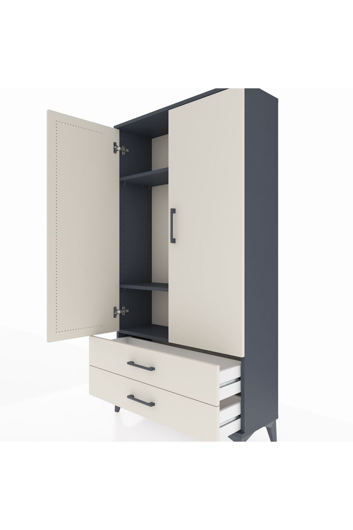 Arges Dolap 3 Raflı 2 Çekmeceli 2 Kapaklı 88x30x163 Antrasit-Aytaşı