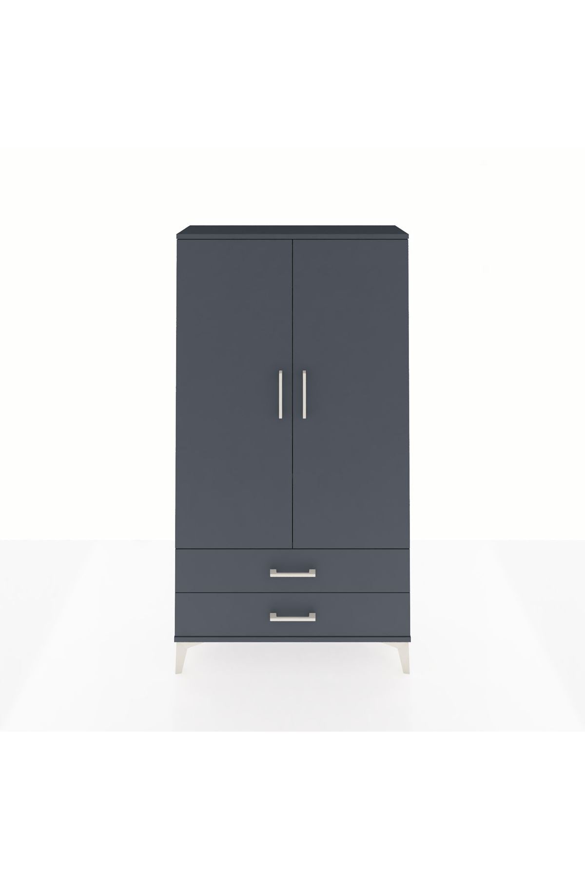 Arges Dolap 3 Raflı 2 Çekmeceli 2 Kapaklı 88x30x163 Antrasit-Antrasit