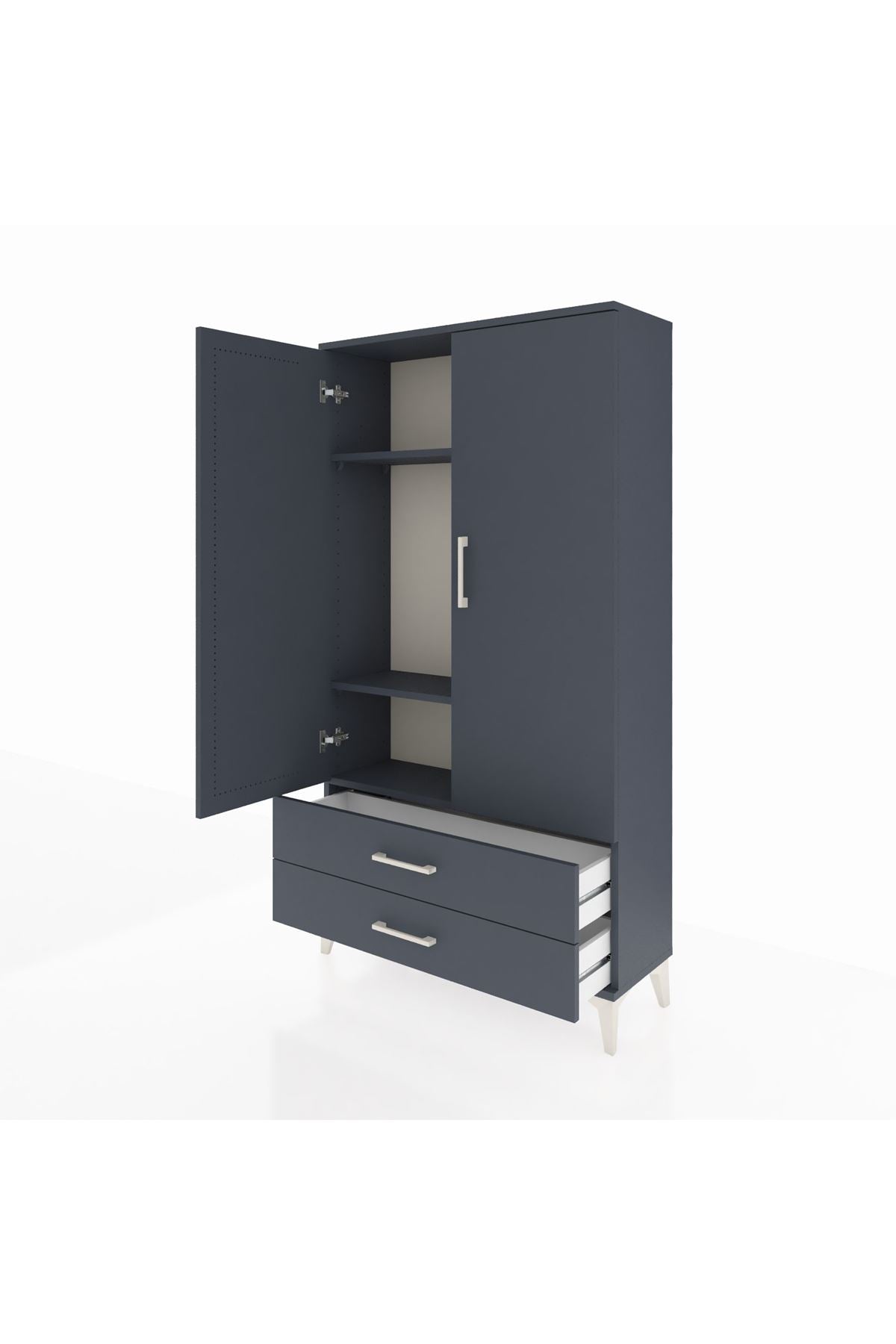 Arges Dolap 3 Raflı 2 Çekmeceli 2 Kapaklı 88x30x163 Antrasit-Antrasit