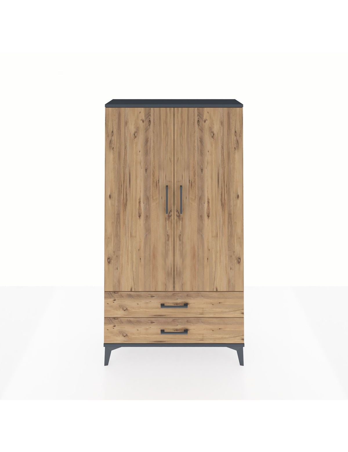 Arges Dolap 3 Raflı 2 Çekmeceli 2 Kapaklı 88x30x163 Antrasit-Çam