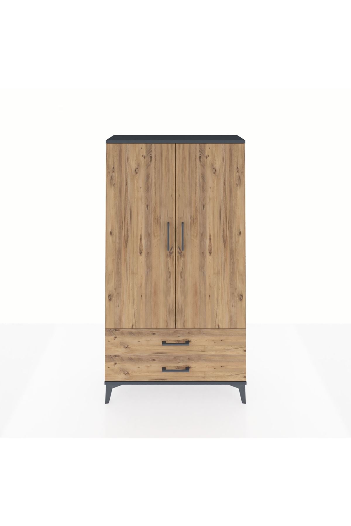 Arges Dolap 3 Raflı 2 Çekmeceli 2 Kapaklı 88x30x163 Antrasit-Çam