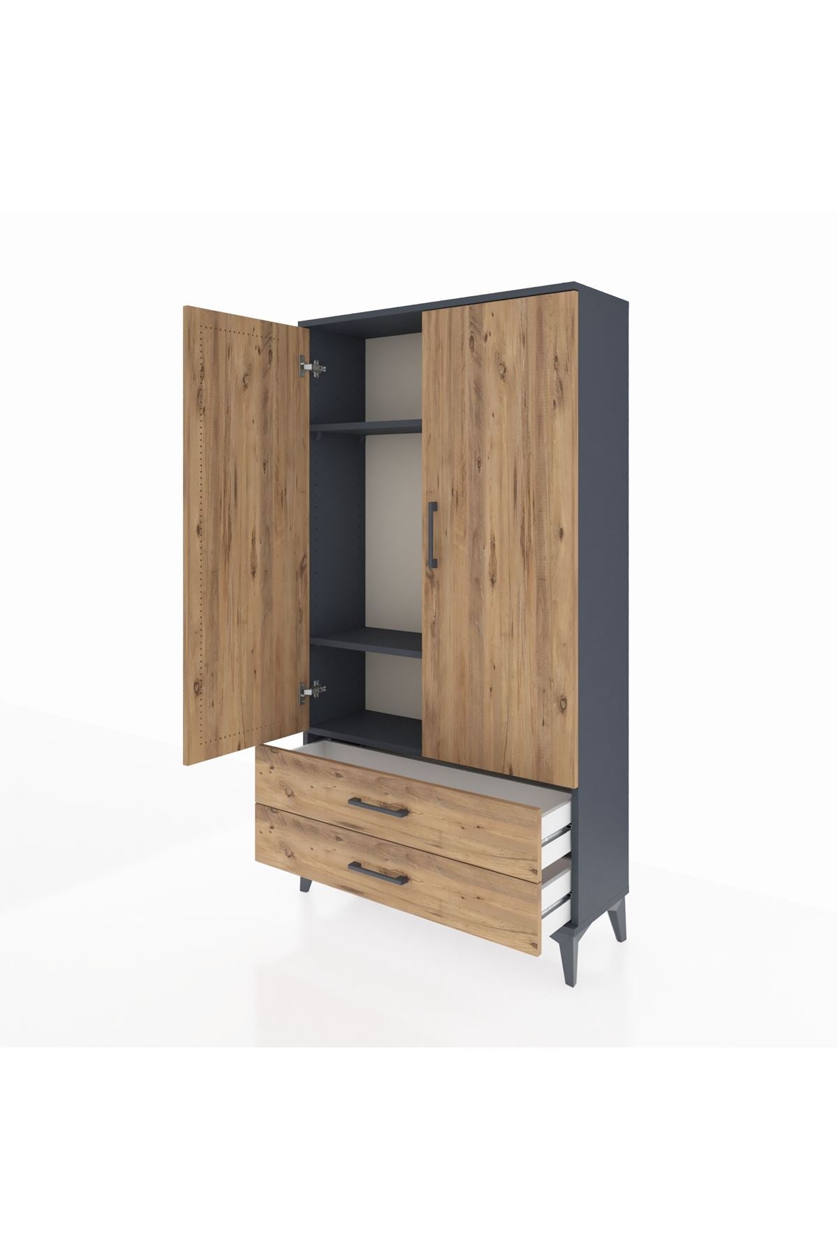 Arges Dolap 3 Raflı 2 Çekmeceli 2 Kapaklı 88x30x163 Antrasit-Çam