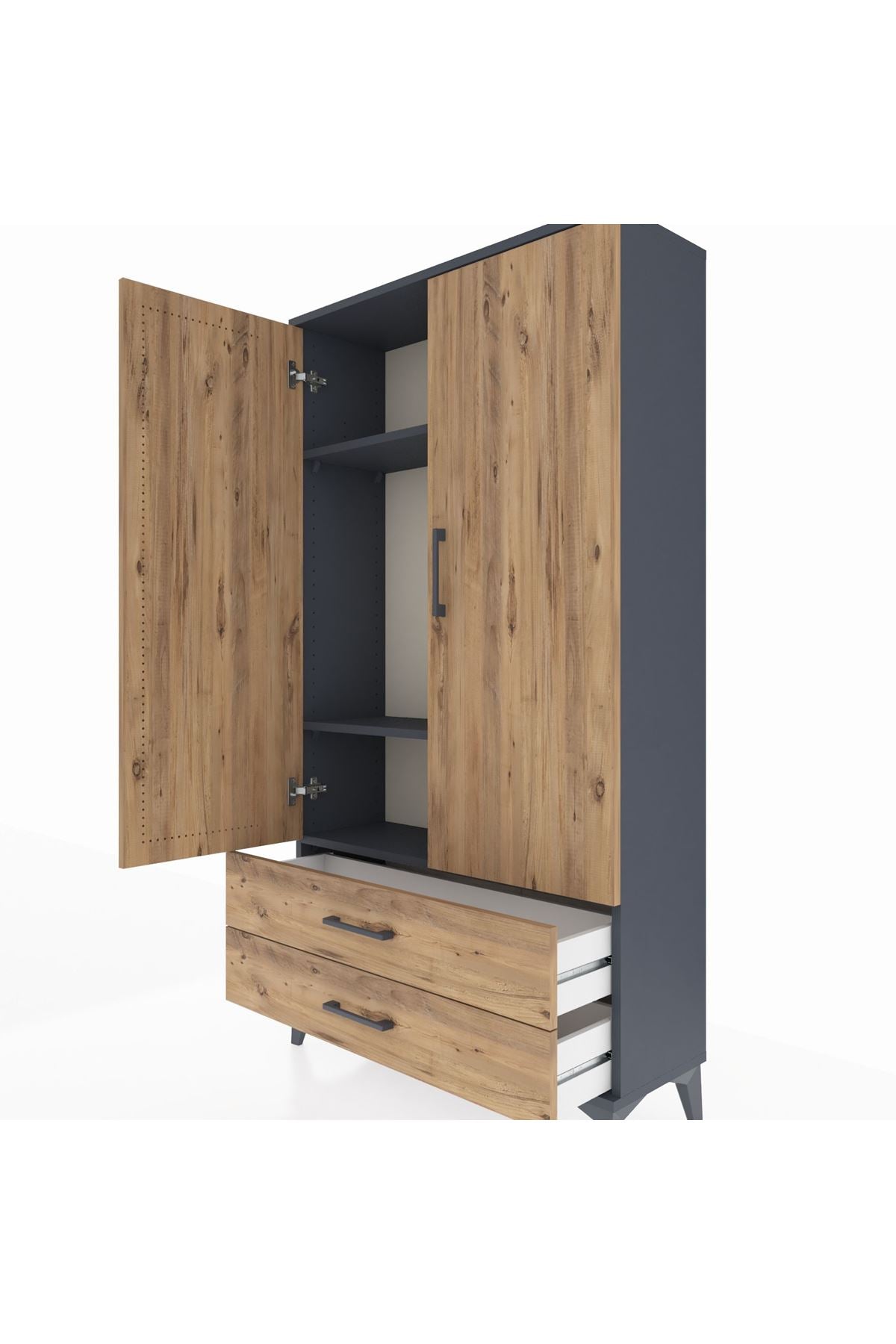 Arges Dolap 3 Raflı 2 Çekmeceli 2 Kapaklı 88x30x163 Antrasit-Çam