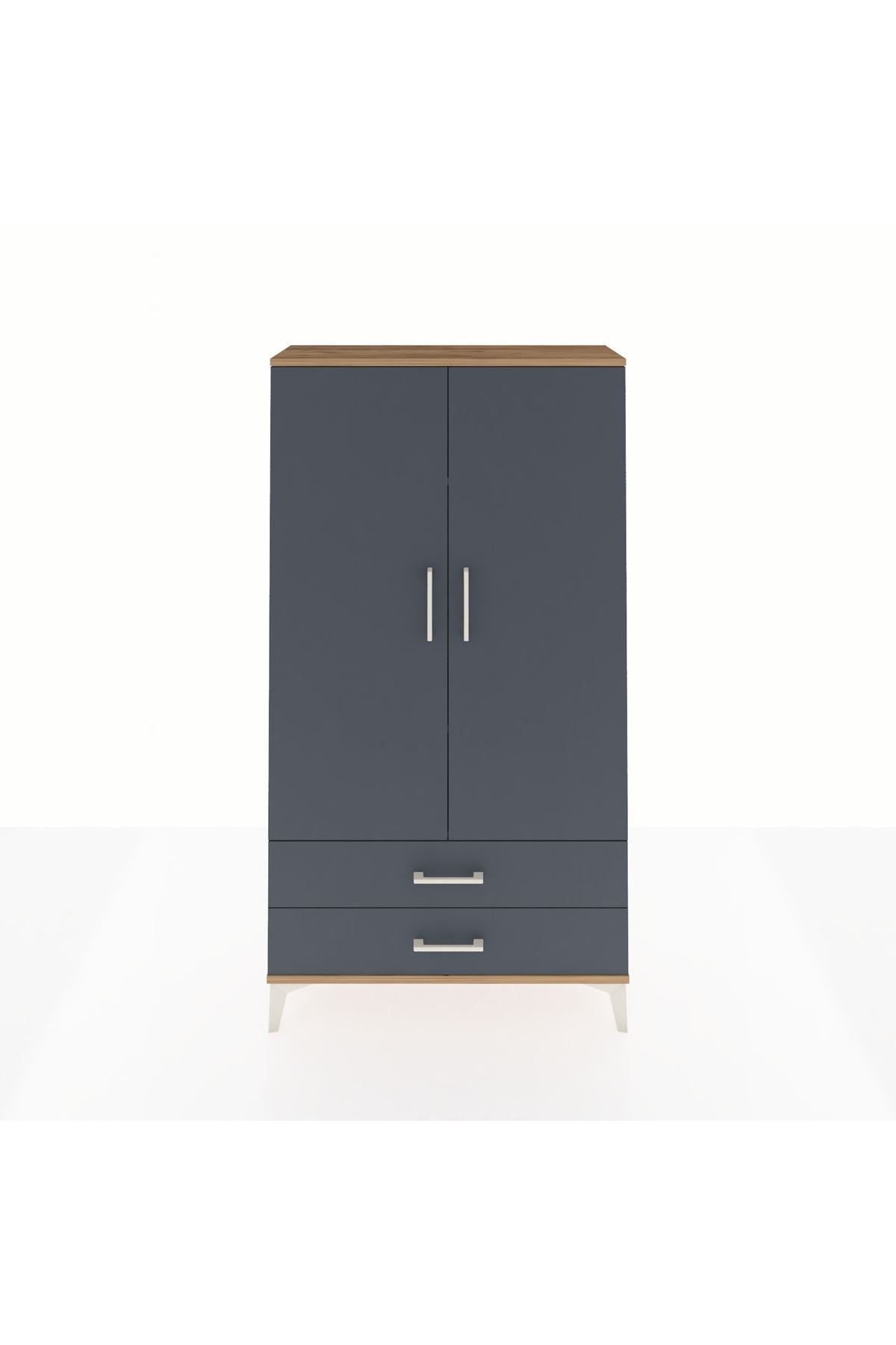 Arges Dolap 3 Raflı 2 Çekmeceli 2 Kapaklı 88x30x163 Çam-Antrasit