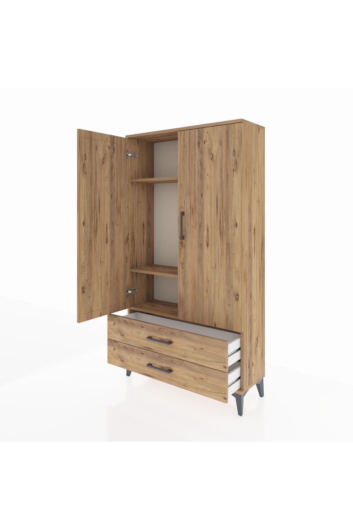 Arges Dolap 3 Raflı 2 Çekmeceli 2 Kapaklı 88x30x163 Çam-Çam