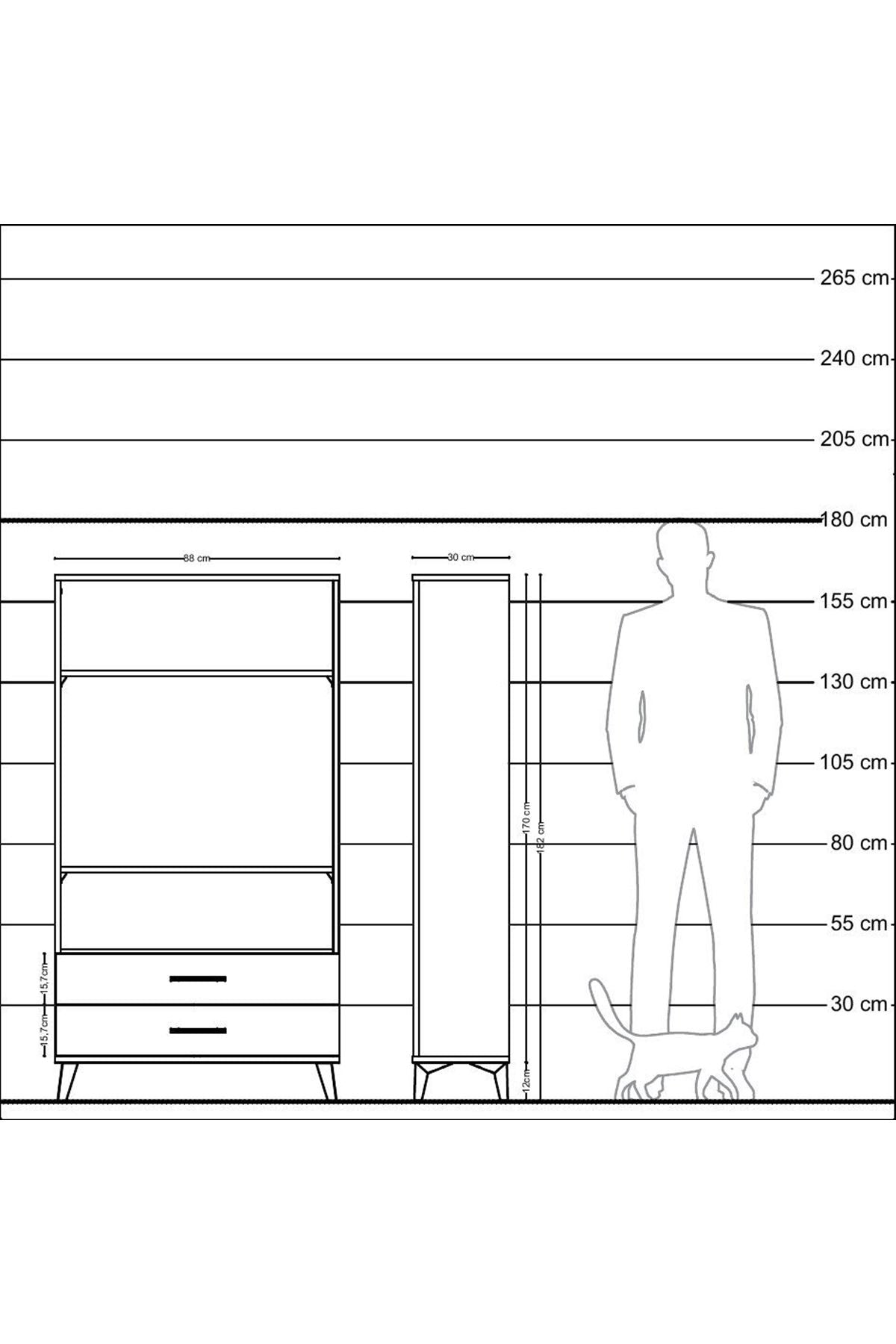 Arges Dolap 3 Raflı 2 Çekmeceli 88x30x163 Antrasit-Antrasit