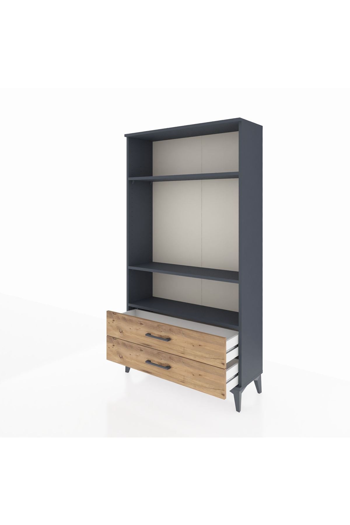 Arges Dolap 3 Raflı 2 Çekmeceli 88x30x163 Antrasit-Çam