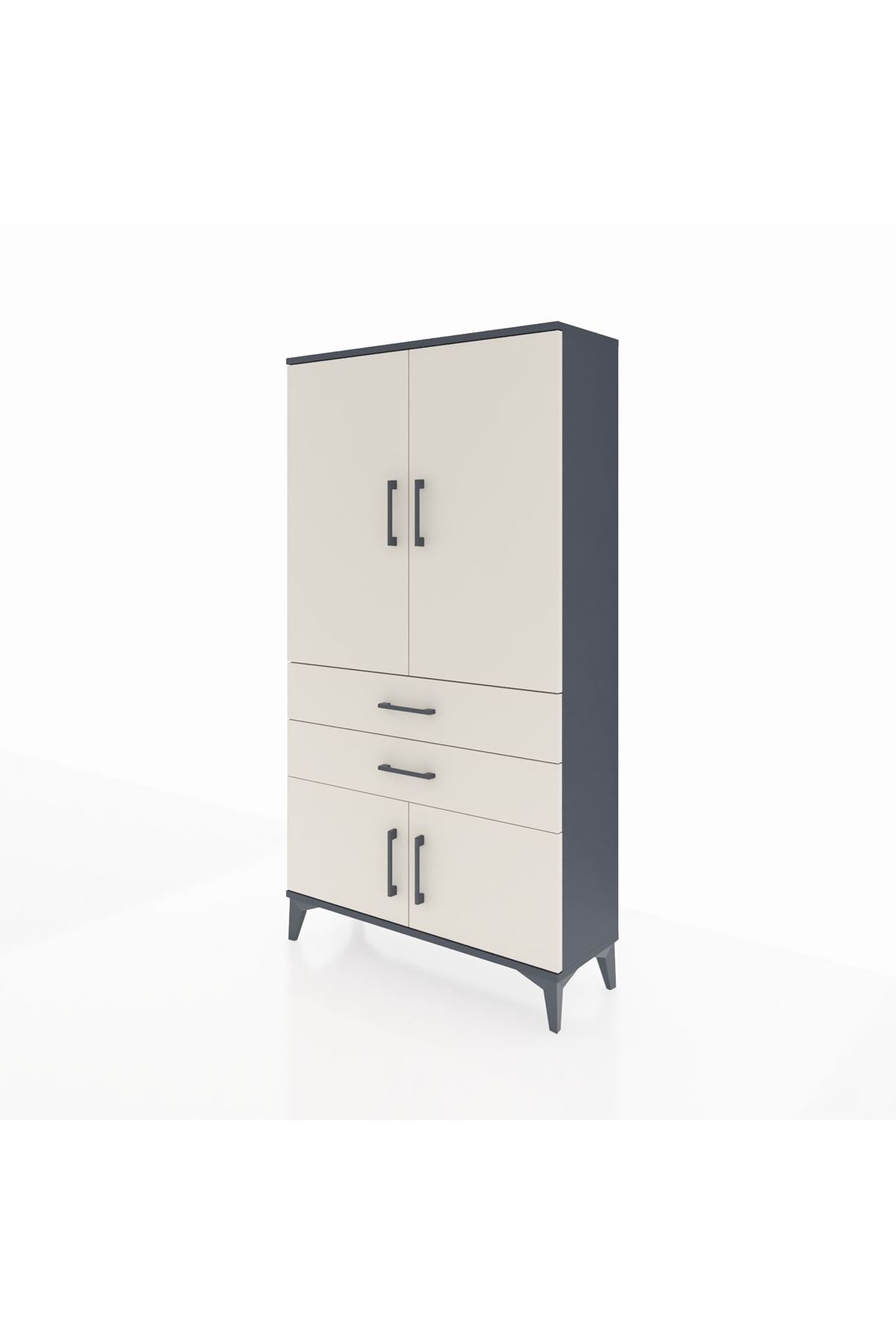 Arges Dolap 3 Raflı 2 Çekmeceli 4 Kapaklı 88x30x163 Antrasit-Aytaşı