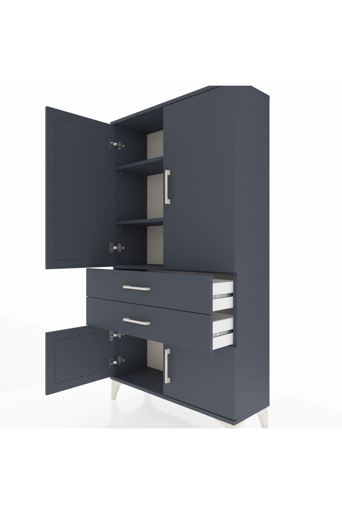 Arges Dolap 3 Raflı 2 Çekmeceli 4 Kapaklı 88x30x163 Antrasit-Antrasit