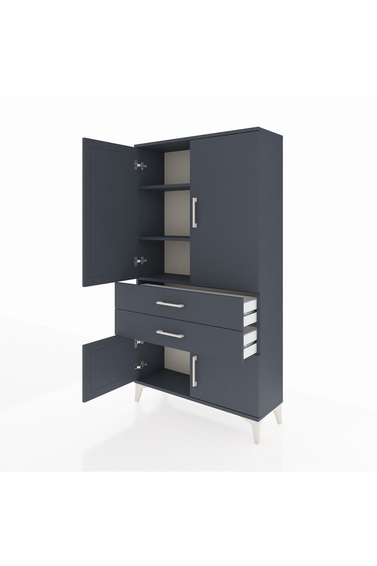 Arges Dolap 3 Raflı 2 Çekmeceli 4 Kapaklı 88x30x163 Antrasit-Antrasit