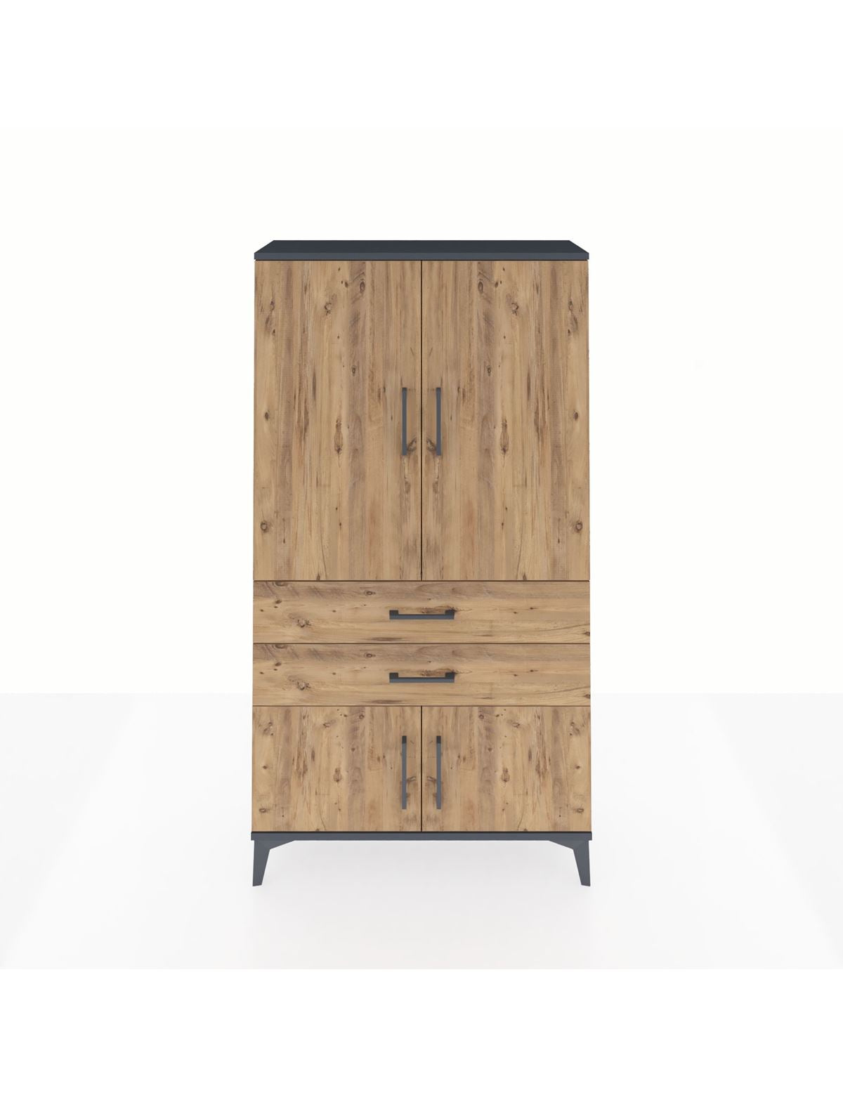 Arges Dolap 3 Raflı 2 Çekmeceli 4 Kapaklı 88x30x163 Antrasit-Çam