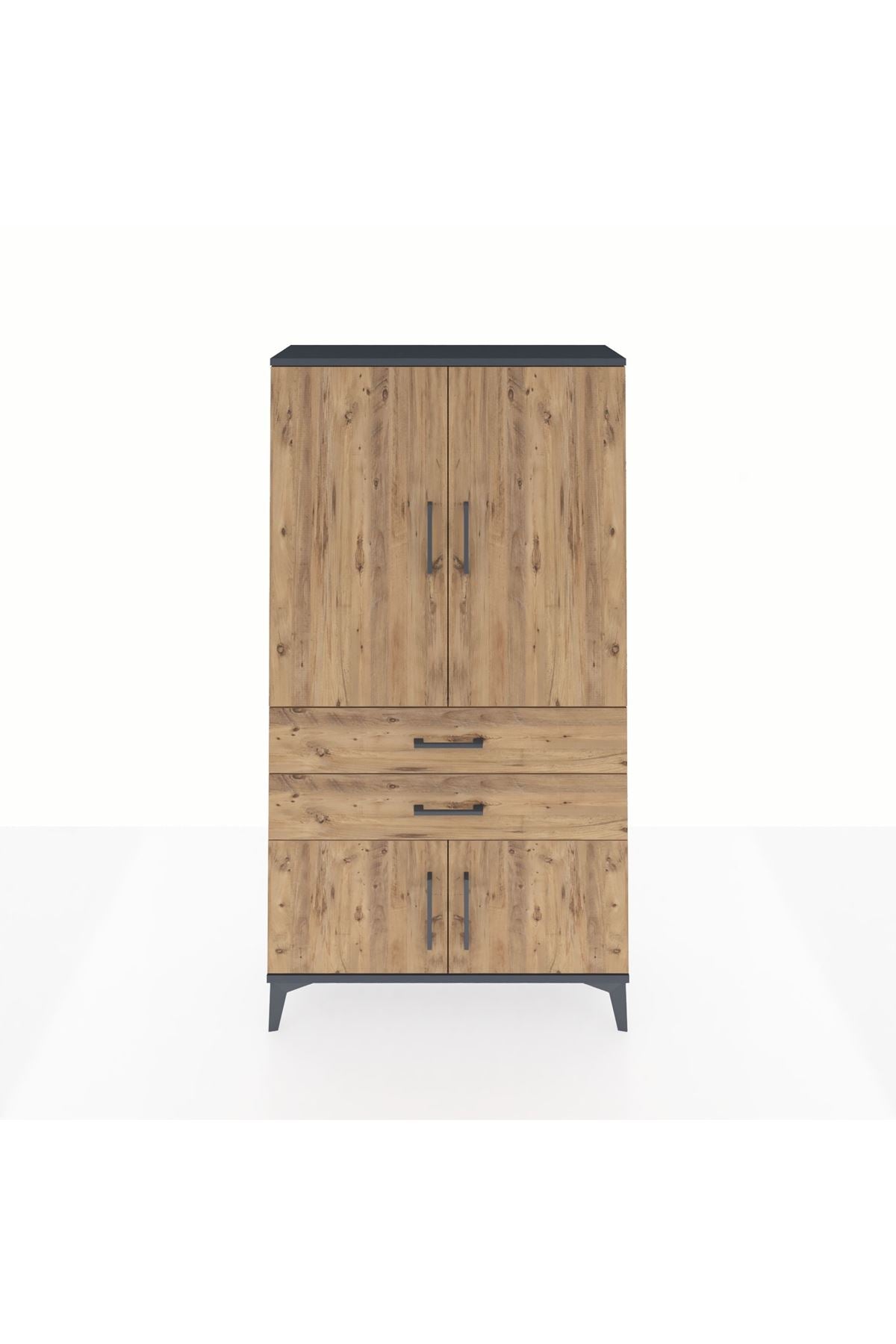 Arges Dolap 3 Raflı 2 Çekmeceli 4 Kapaklı 88x30x163 Antrasit-Çam