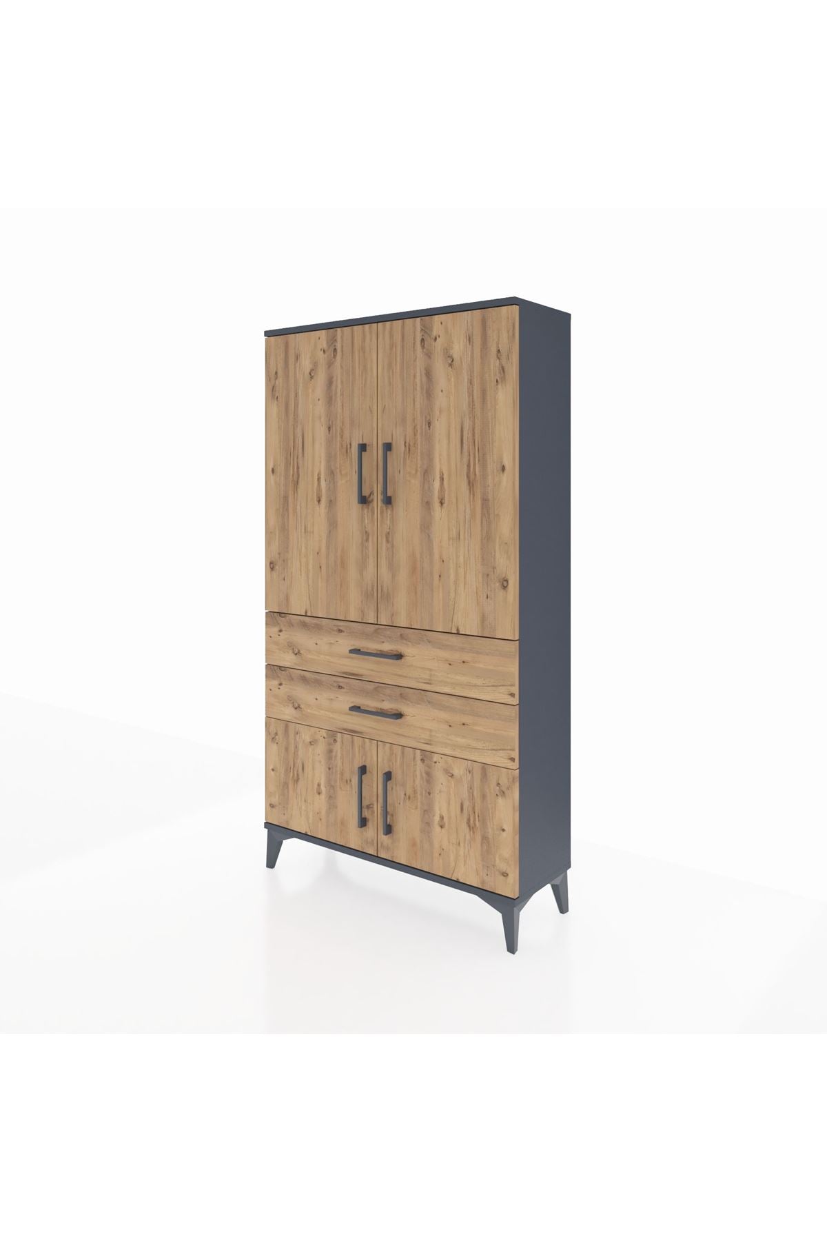 Arges Dolap 3 Raflı 2 Çekmeceli 4 Kapaklı 88x30x163 Antrasit-Çam