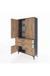 Arges Dolap 3 Raflı 2 Çekmeceli 4 Kapaklı 88x30x163 Antrasit-Çam