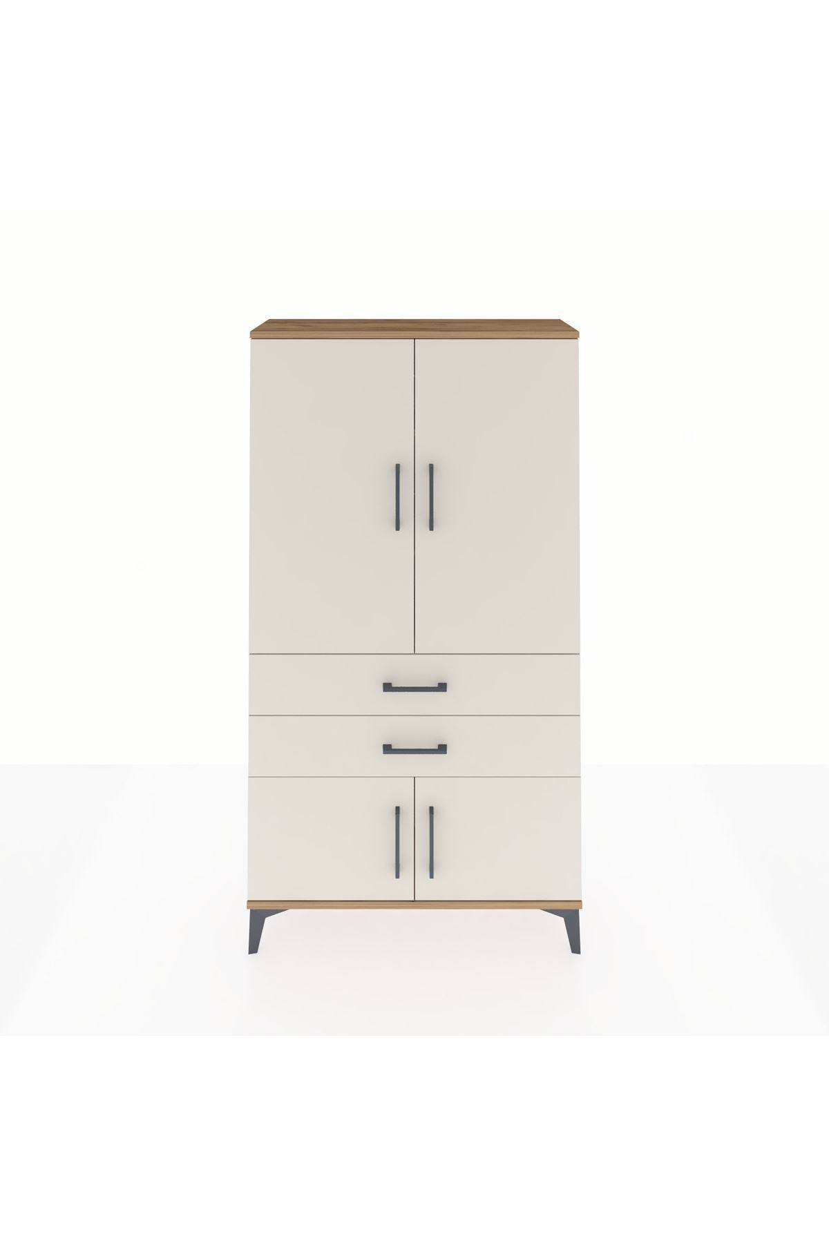 Arges Dolap 3 Raflı 2 Çekmeceli 4 Kapaklı 88x30x163 Çam-Aytaşı