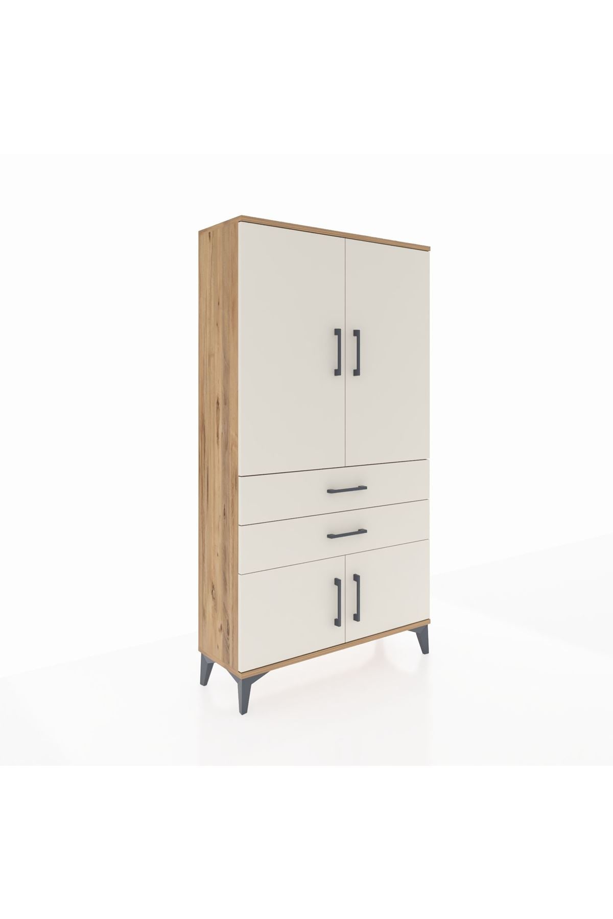 Arges Dolap 3 Raflı 2 Çekmeceli 4 Kapaklı 88x30x163 Çam-Aytaşı