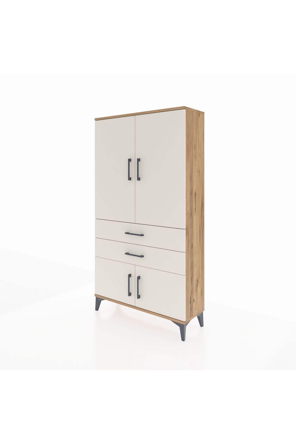 Arges Dolap 3 Raflı 2 Çekmeceli 4 Kapaklı 88x30x163 Çam-Aytaşı