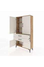 Arges Dolap 3 Raflı 2 Çekmeceli 4 Kapaklı 88x30x163 Çam-Aytaşı