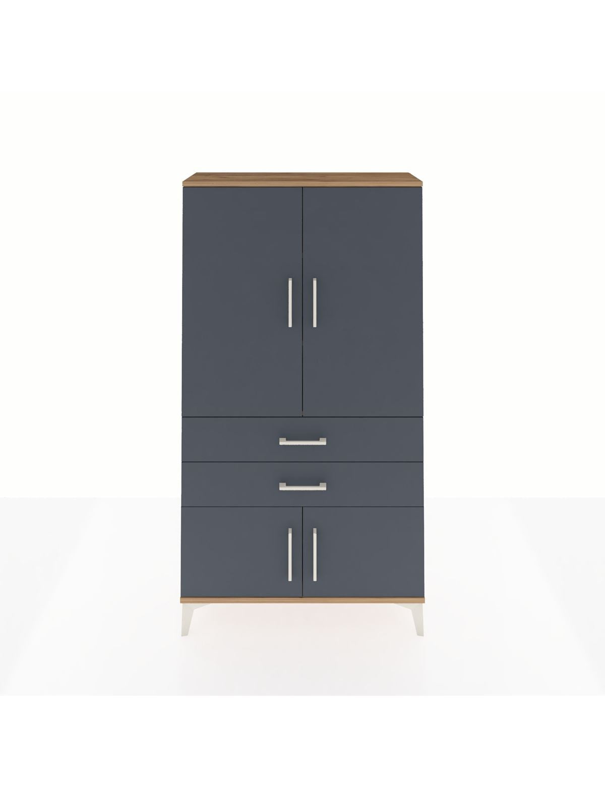 Arges Dolap 3 Raflı 2 Çekmeceli 4 Kapaklı 88x30x163 Çam-Antrasit