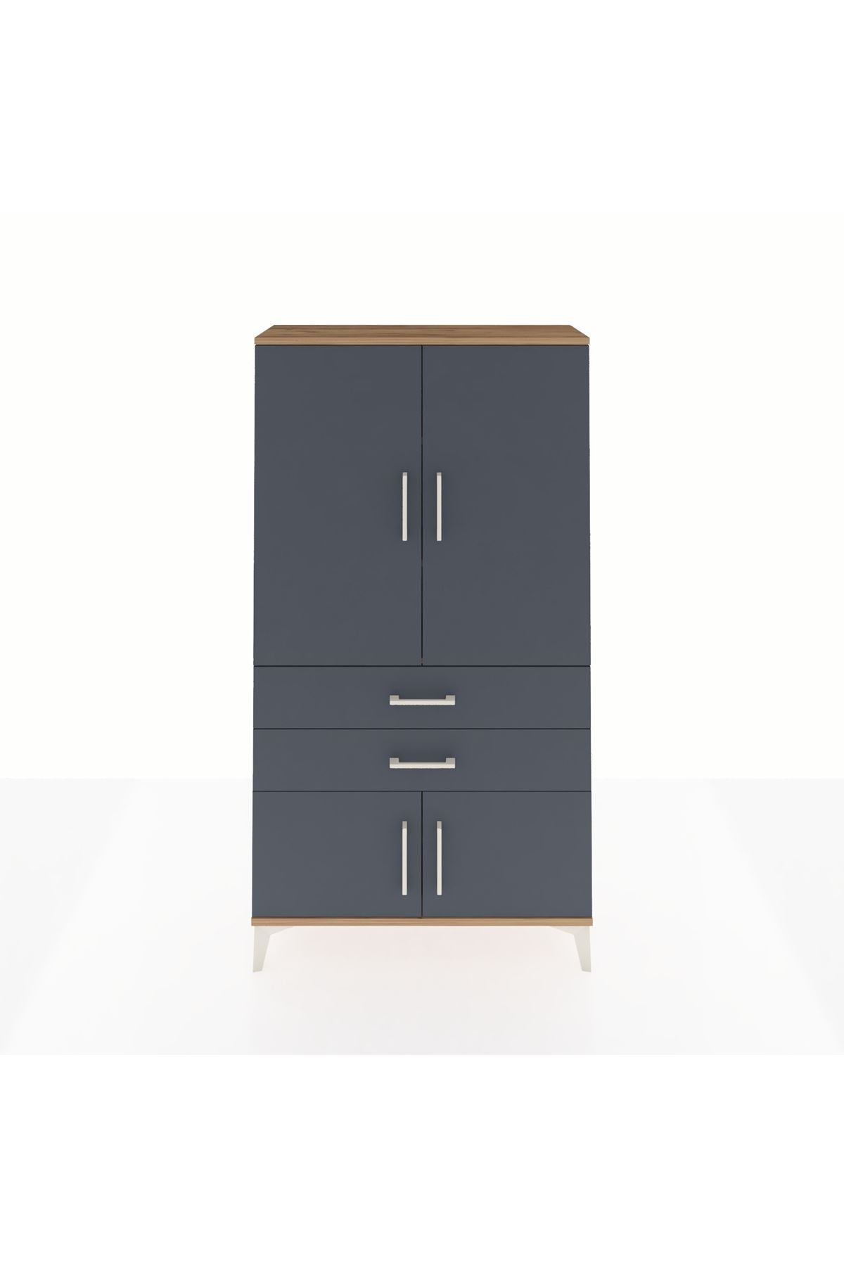 Arges Dolap 3 Raflı 2 Çekmeceli 4 Kapaklı 88x30x163 Çam-Antrasit