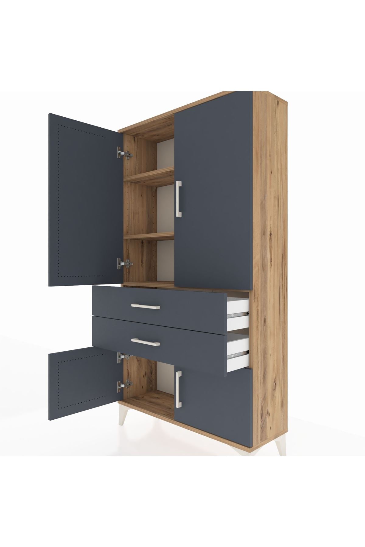 Arges Dolap 3 Raflı 2 Çekmeceli 4 Kapaklı 88x30x163 Çam-Antrasit