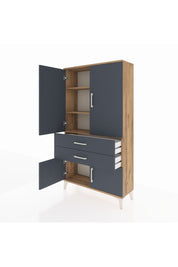 Arges Dolap 3 Raflı 2 Çekmeceli 4 Kapaklı 88x30x163 Çam-Antrasit