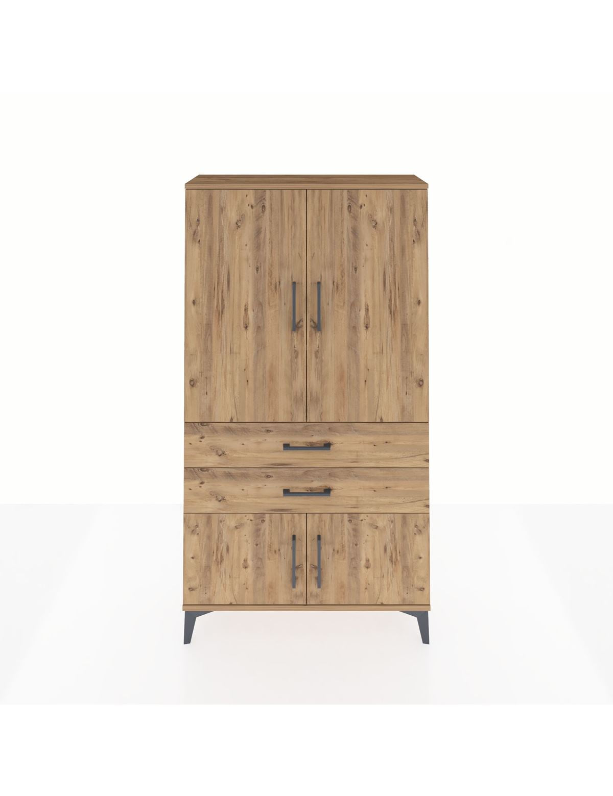 Arges Dolap 3 Raflı 2 Çekmeceli 4 Kapaklı 88x30x163 Çam-Çam