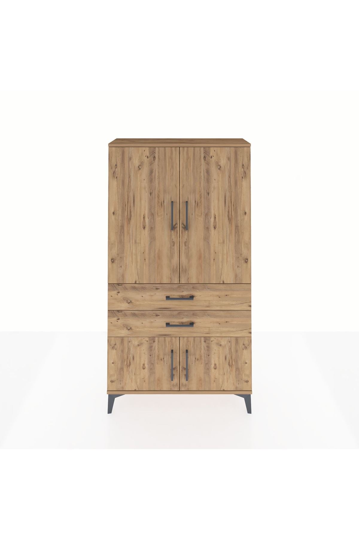 Arges Dolap 3 Raflı 2 Çekmeceli 4 Kapaklı 88x30x163 Çam-Çam