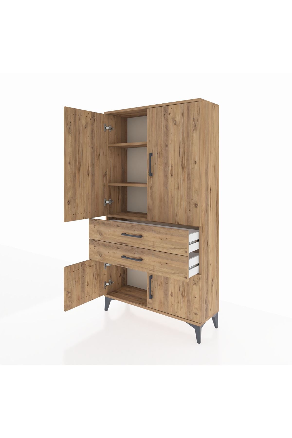 Arges Dolap 3 Raflı 2 Çekmeceli 4 Kapaklı 88x30x163 Çam-Çam