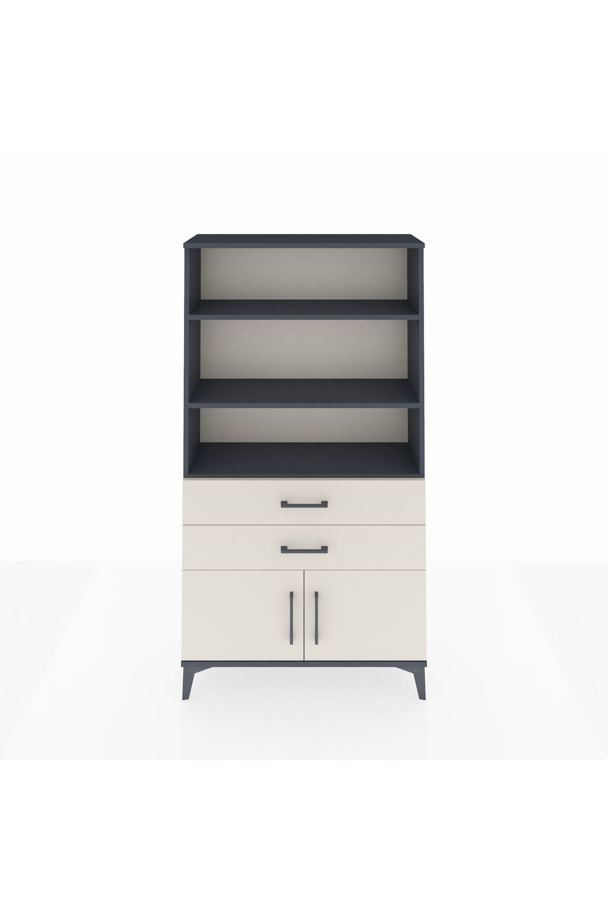 Arges Dolap 3 Raflı 2 Çekmeceli 2 Kapaklı 88x30x163 Antrasit-Aytaşı